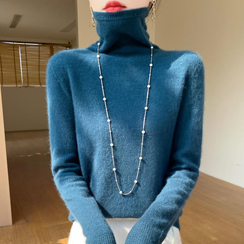 Suéter de Cachemira de Visón de Cuello Alto para Mujer Jersey para Mujer Otoño e Invierno Suéter de Punto Suelto Bajo Moda Top Básico