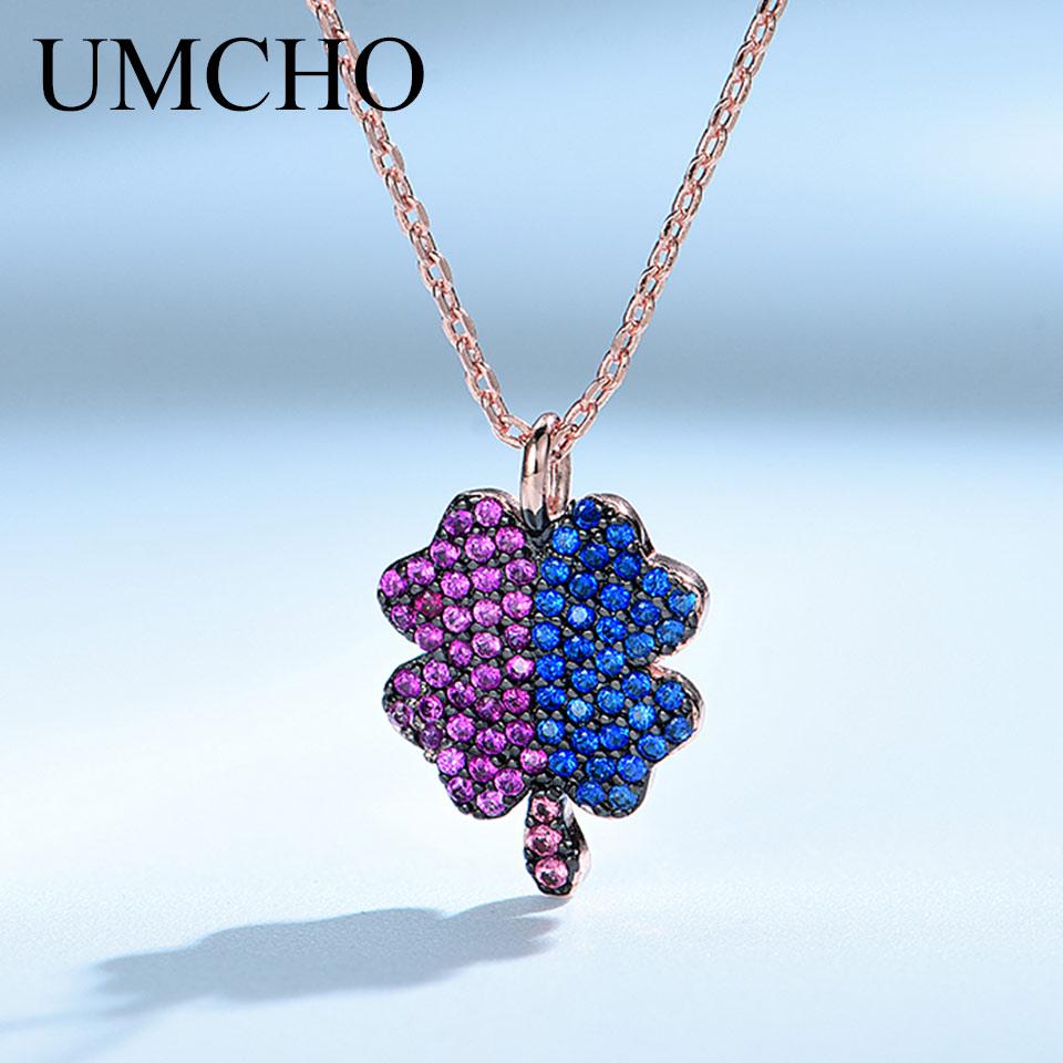 Umcho Double Color Clover Necklace 925 Sterling Silver Pendants Necklace For Women Anniversary Birthday Gift Fine Jewelry