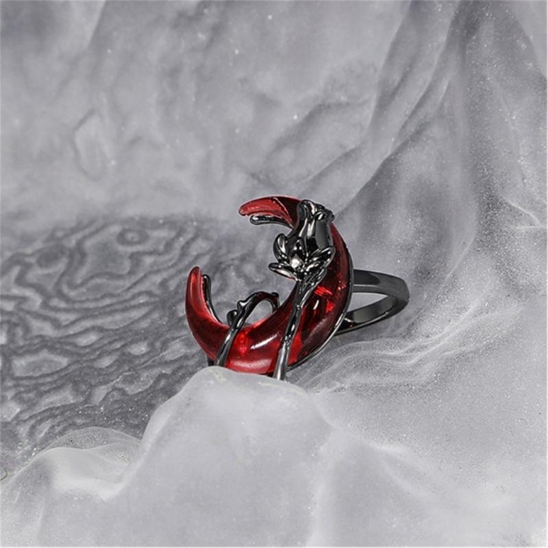 Offener Legierungsring Mysteriöser Halbmond und Rose Verstellbarer offener Fingerring Statement-Schmuck für Frauen Mädchen
