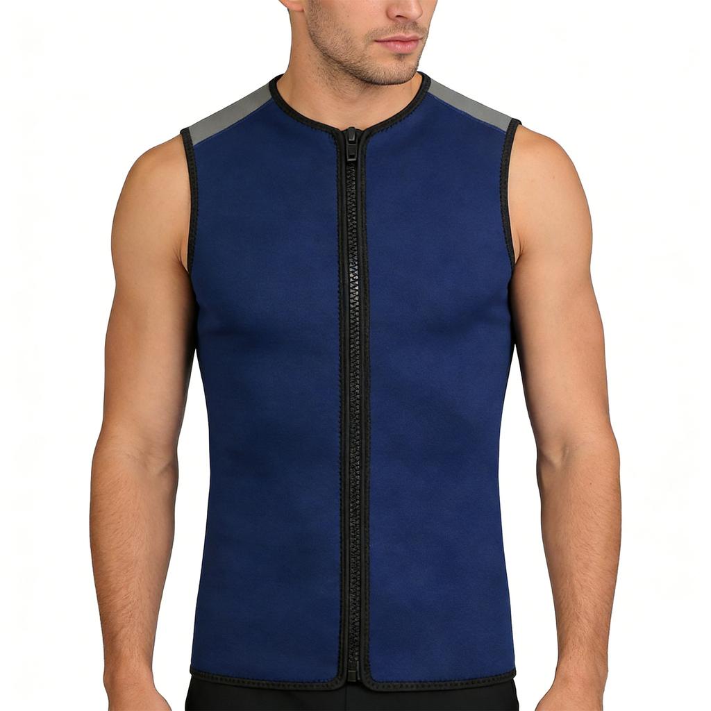 Colete Térmico de Neoprene 3mm, Top de Roupa de Mergulho sem Mangas com Zíper Unissex para Natação Snorkeling Surfe Mergulho Azul Marinho M
