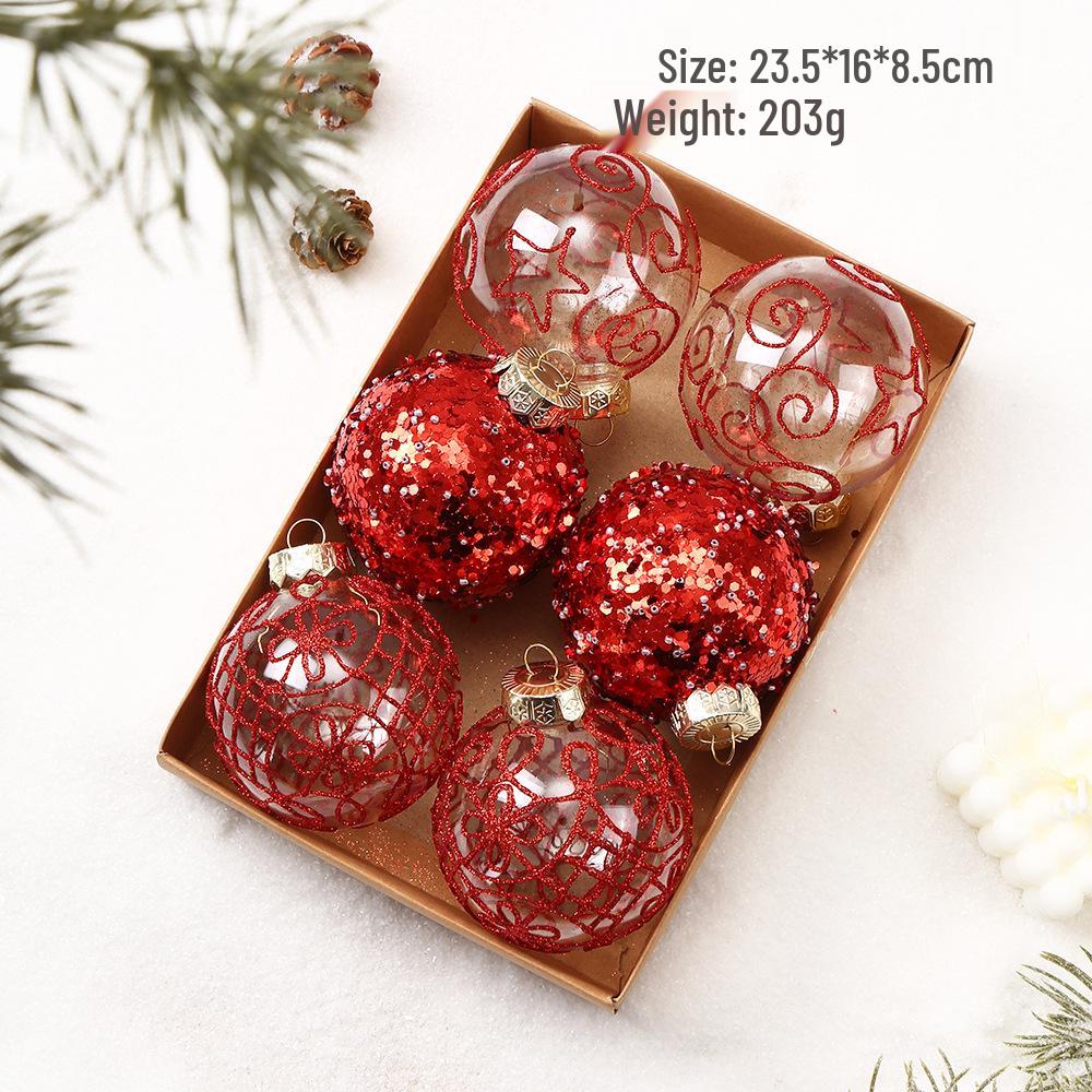 Набор прозрачных расписных рождественских шаров 8 см - 6 шт. Украшения для елки 23.5x16x8.5cm красный