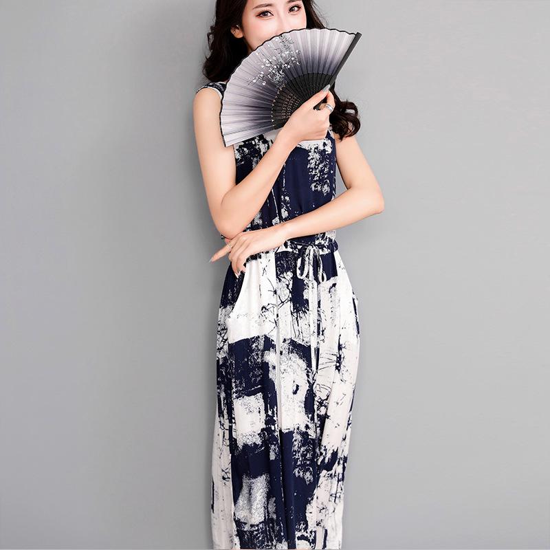 Summer Ethnic Ink Print Dress & Cardigan Set