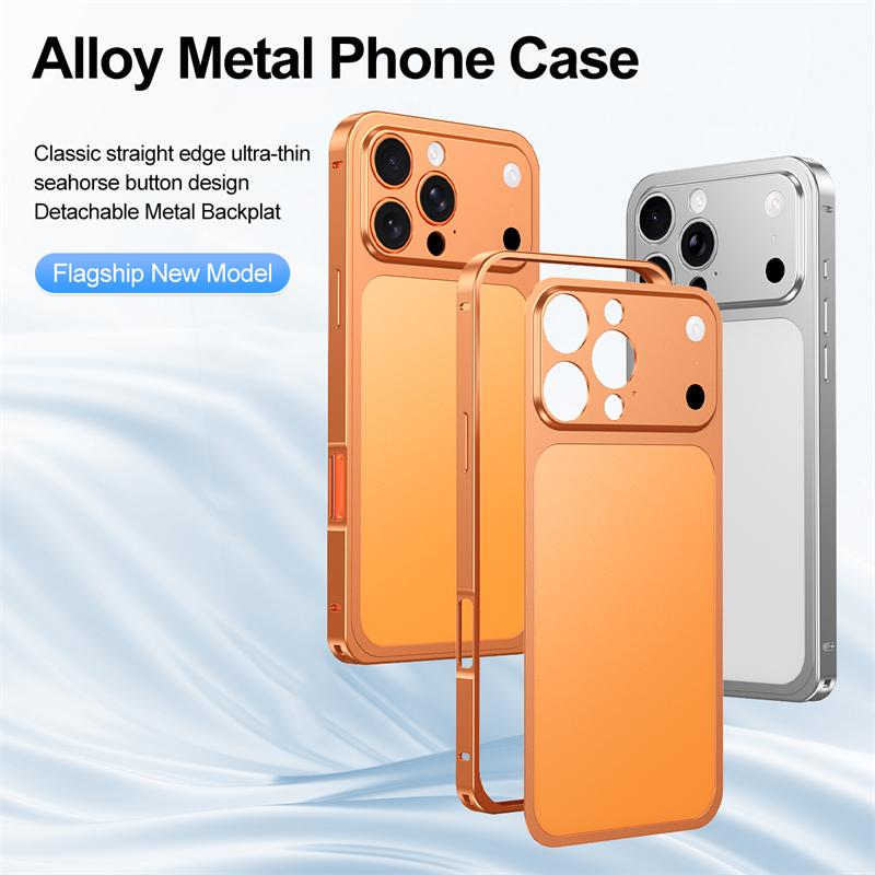 Luxury Rugged Aluminum Alloy Slim Frame Case For IPhone 13 14 15 16 17 Pro Max Fashion Metal Backplane Shockproof Protect Cover