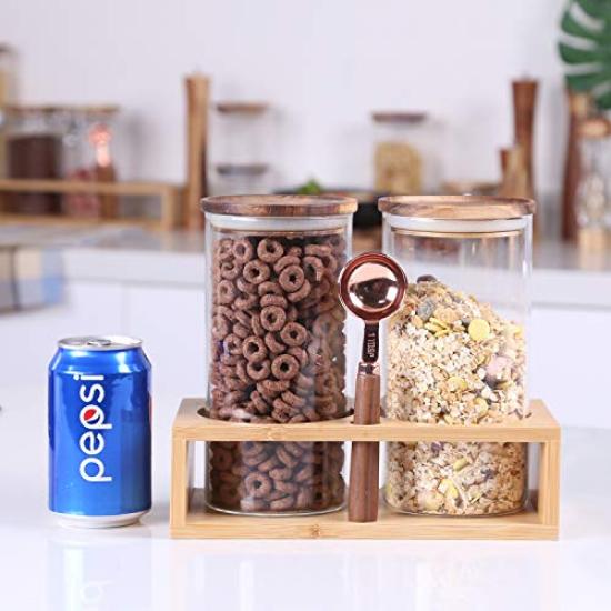 Recipient de depozitare a boabelor de cafea de bucătărie, sticlă de sticlă etanșă, sticlă de depozitare a proteinelor, recipient de depozitare cu lingură de sare, zahăr, condimente, sticlă