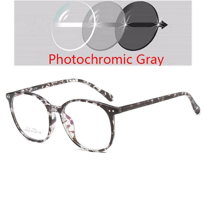 Rivet Round Photochromic Myopia Glasses Anti Blue Light Women Men Prescription Eyewear -0.5 to -6.0