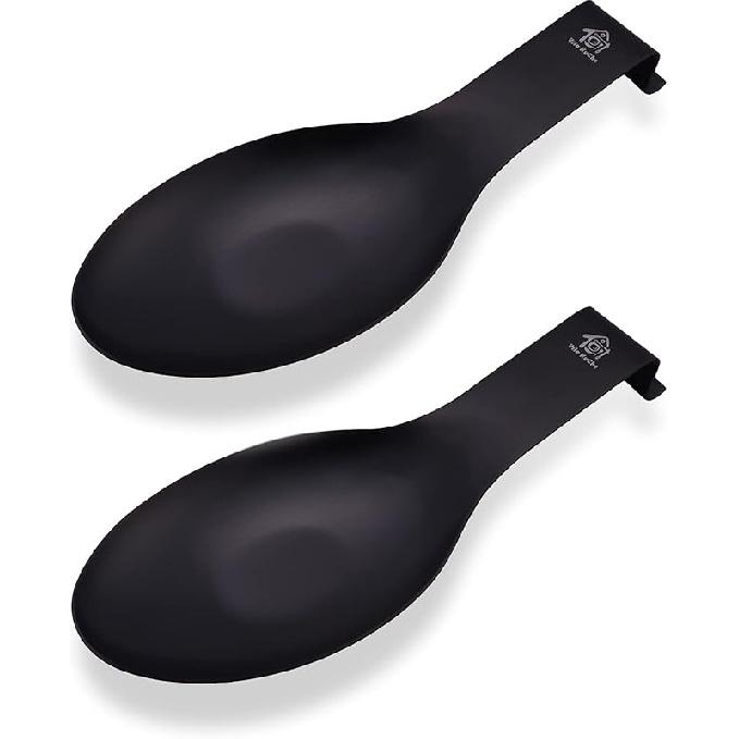Stainless Steel Spoon Rest for Kitchen Spoon Holder Counter Cooking Utensil Rest Spoon Heavy Duty Dishwasher Safe 2pcs (Black)