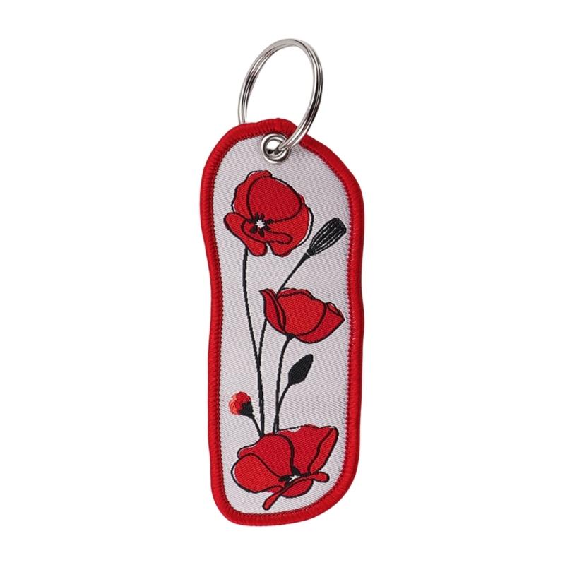

Cute Red Flower Fabric Keychain Handmade Cloth Fabric Key Holder Hanging Accessory For Keys Bags And Backpacks 1