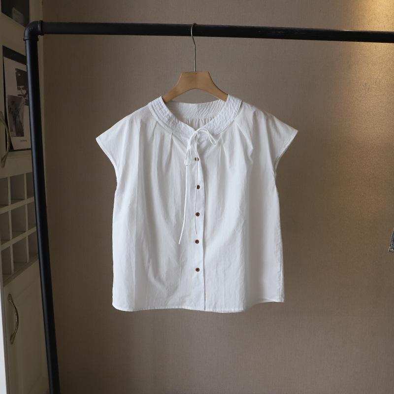 

Bi Zheng 2025 Korean Style Women s Tie-Up Round Neck Summer Shirt One Size белый