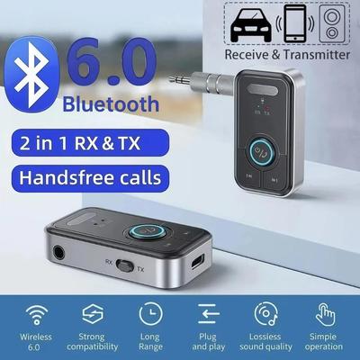 Adaptador Bluetooth 6.0 Transmissor Receptor de Áudio Sem Fio para Carro Música Fone de Ouvido Alto-falante Adaptador de Áudio AUX com Jack de 3,5mm