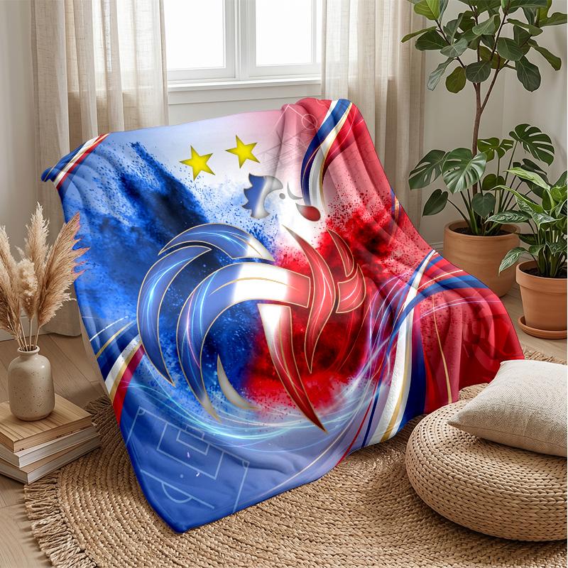 France Football Printed Flannel Blanket Skin Friendly Warm Decorative Throw for Indoor Couch Bed Daily Use
