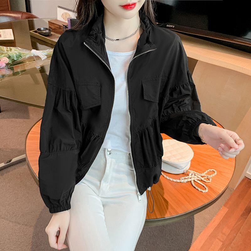 Women's Polo-Collar Spring and Autumn Outerwear Loose Slimming Retro Jacket with Versatile Style for Instagram