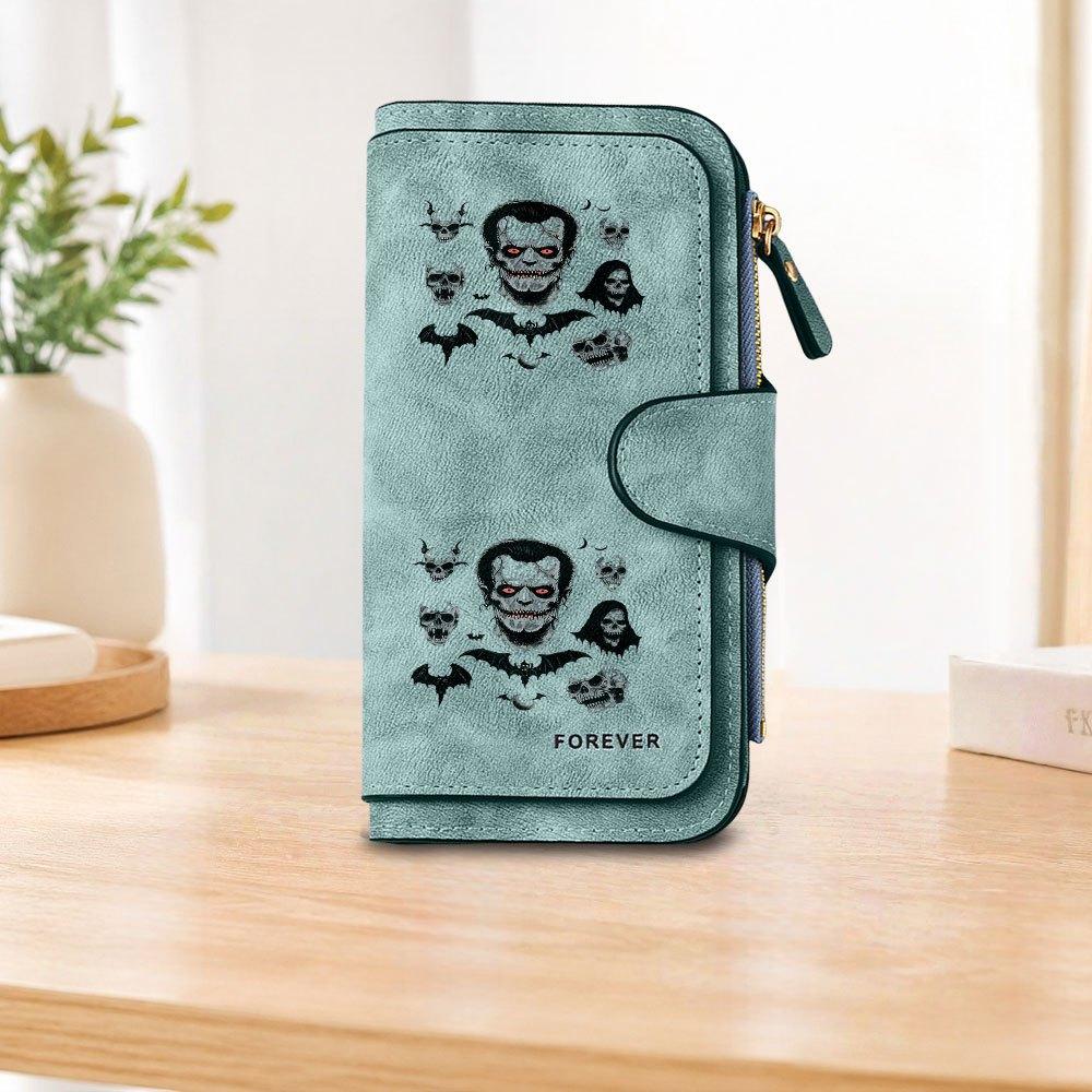 Gothic Dark Skull Long Zipper Wallet, Large Capacity Card Holder, Unisex Clutch Bag, Fashionable Zipper Coin Purse, Suitable for Daily Use, A Great