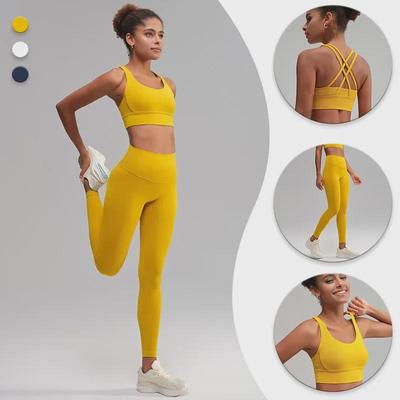 European American Cross-Back Yoga Suit: Slimming Sports Bra & No-Line Pocket Fitness Pants