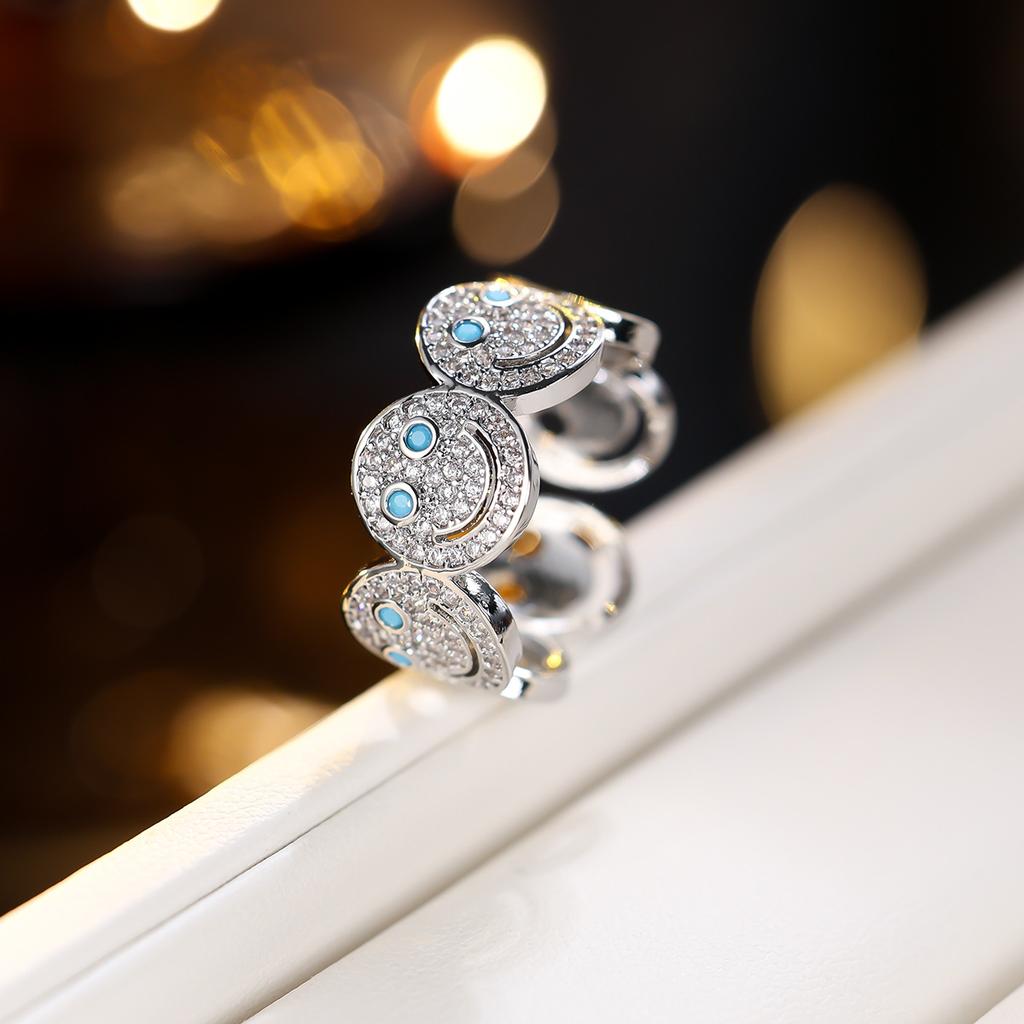 Women Smile Face Bracelet Ring Set Fashion Minimalist Zircon Jewelry Perfect For Party Gathering Wear