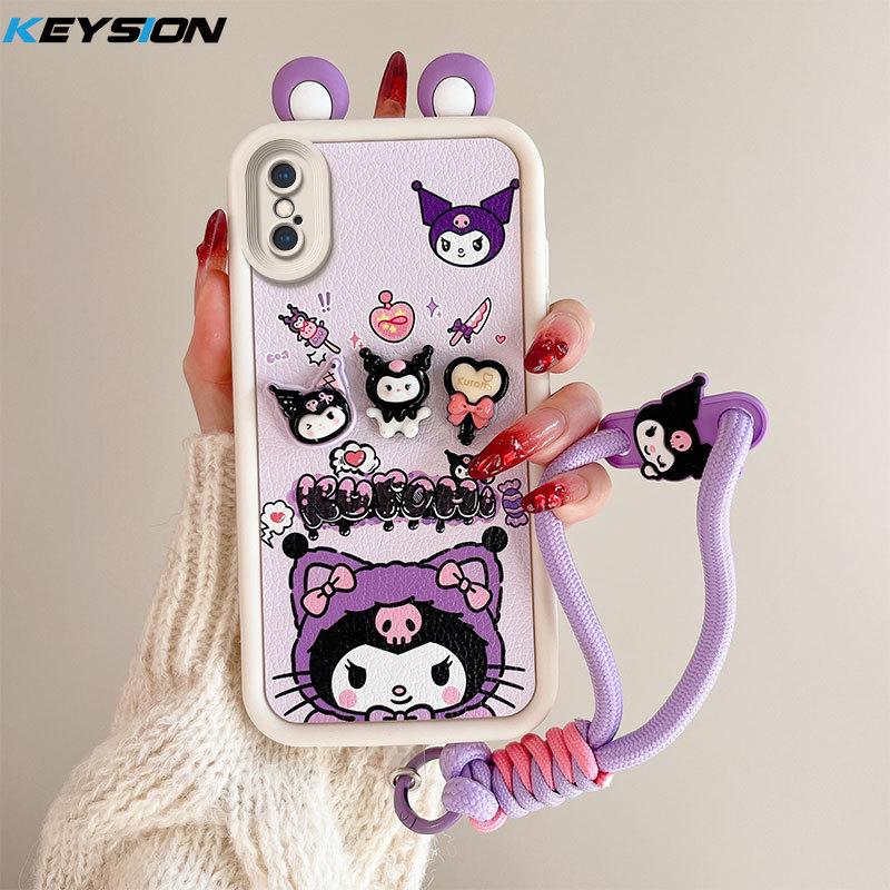 KEYSION Cute Ear 3D Cartoon Case for iPhone XS Max X with Bracelet Soft Silicone Shockproof Phone Back Cover for iPhone XR