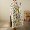 Real Shot, Spring Round Neck Loose Large Size Fat MM Literary Holiday Style Fattened and Enlarged Printed Long-sleeved Dress