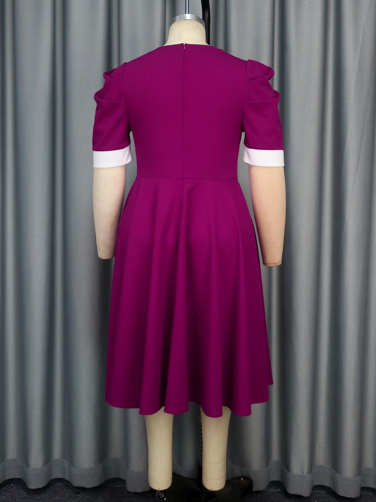 Farbblock Rundhals A-Linien Kurzarmkleid Eleganter Sommerstil Inspiriert von Shein Ballkleidern Lange Ballkleider für Damen