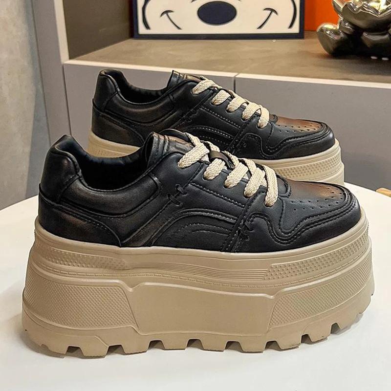 Autumn Women 8CM Platform Sneakers Casual Outdoor Simple Skateboard Comfortable Lace Up Sneakers Fashion Walking Sports Shoes