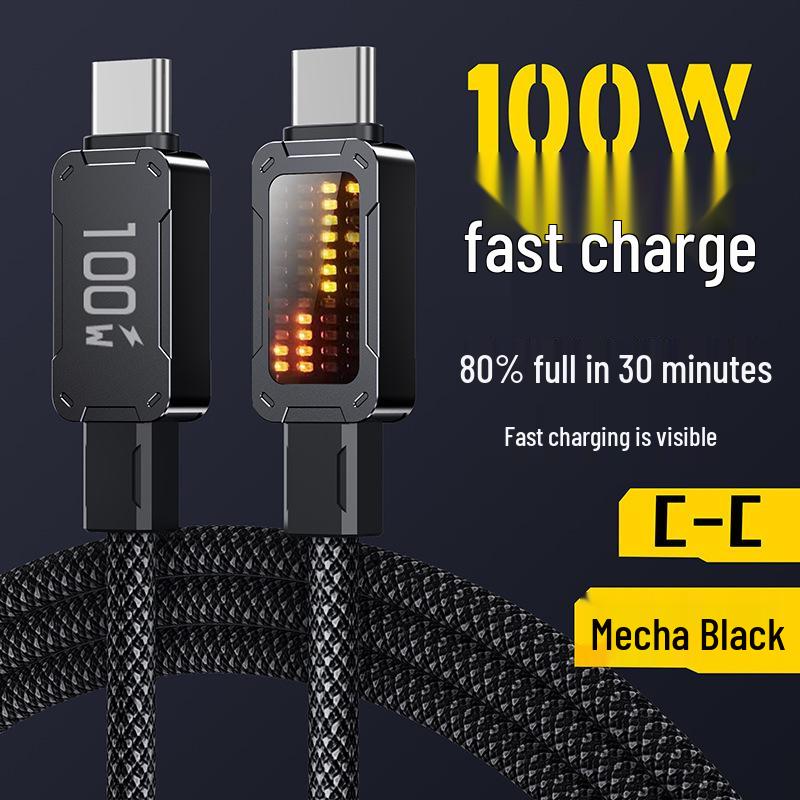 Mecha Luminous 100W Fast Charging Dual Type-C Data Cable for Apple & Huawei Devices