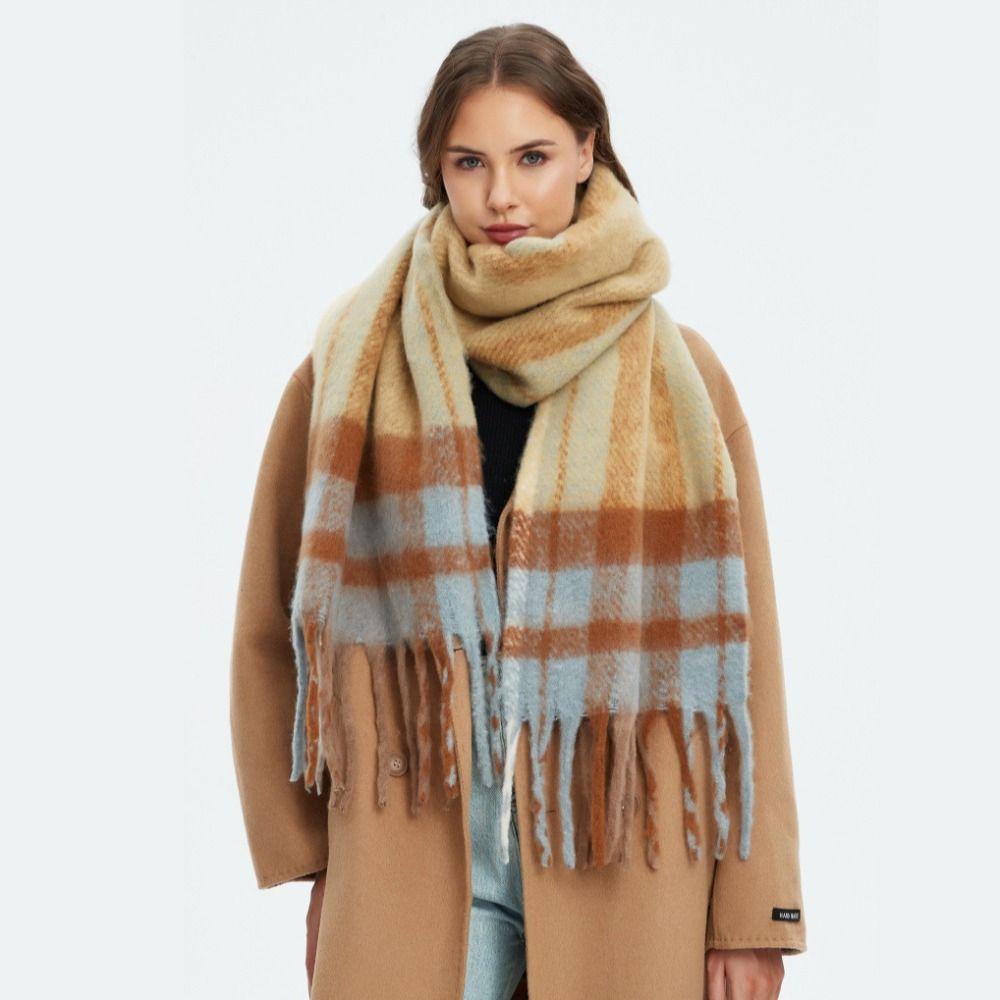 Plush Rainbow Tassel Shawl Mohair Winter Cashmere Scarves Retro Warm Wraps  Autumn Winter