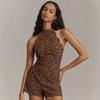 Strawberry Print Halter Neck Ruffled Trim Sleeveless High Waist Slim Fit Shorts Jumpsuit Women 2026
