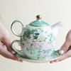 Single Combination Pot Set, White Rose High-value British Flower Tea with Cups and Saucers, Household Ceramic Fruit Teapot