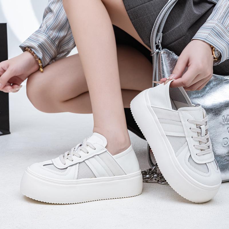Leather Mesh Two Wear Little White Shoes Women's 2025 Spring and Summer New Round Head Thick Sole Breathable Thin Casual Sports Shoes