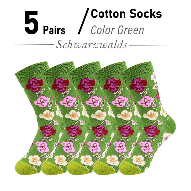 5 Pairs New Arrivals Combed Cotton Women Socks Unisex Cute Floral Styles 8 Color Happy Funny Casual Female Breathable Crew Socks