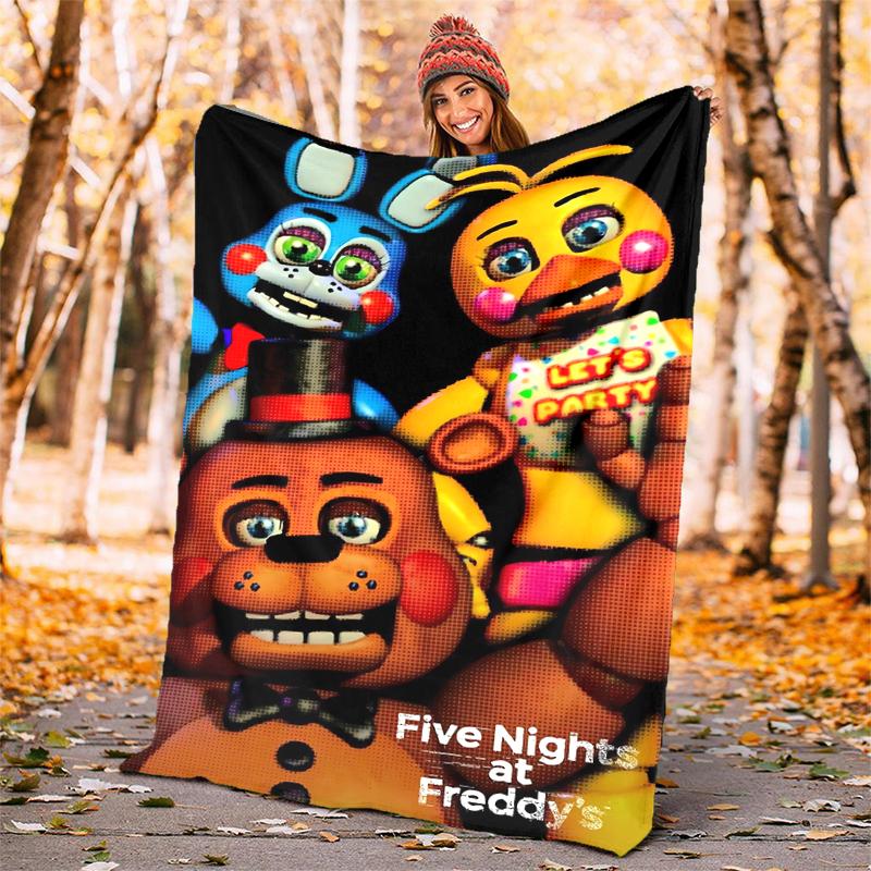 Freddy Bear Flannel Blanket Soft Warm All-Season Throw, Design for Camping, Car Travel, Hiking Sofa, Bed, Office Perfect Gift for Parties