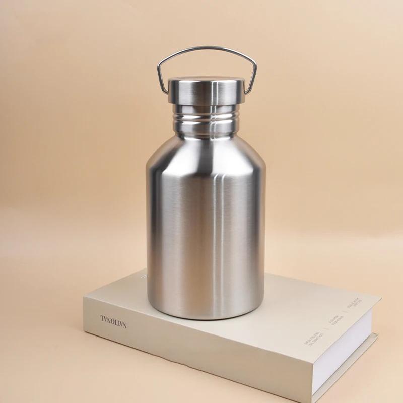 

Бутылка для воды спортивная из нержавеющей стали большой емкости 2000 мл, неизолированная фляга для холодных и горячих напитков, герметичная дорожная кружка для улицы 1.6-2L