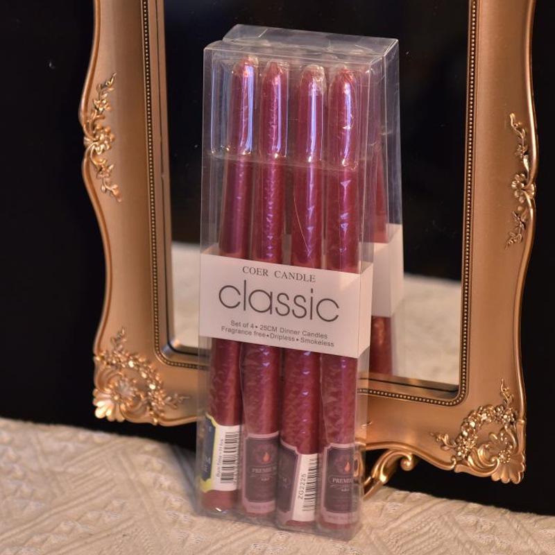 4pcs/box Restaurant Electroplated Thread Candle Long Stem Candle Romantic Wedding Decoration Candle Holder