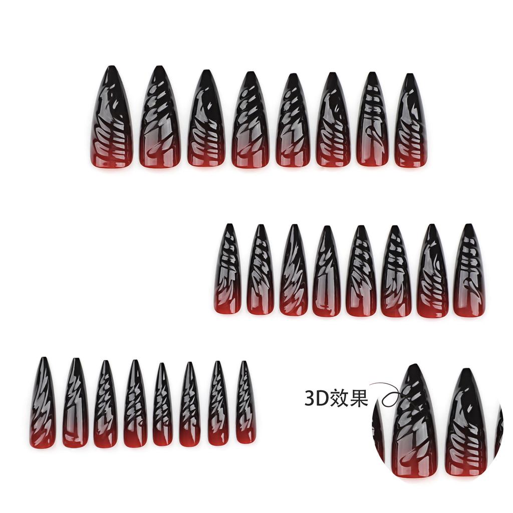 24 Stück 3D Dreidimensionaler Wischmopp-Nagel, superlange Spitze, allmähliche Veränderung, Nagelaufpressen