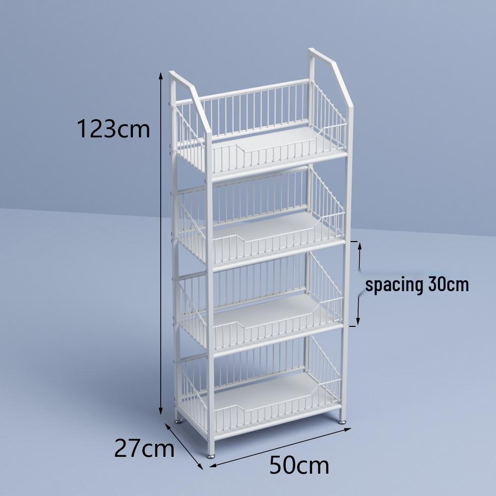 Freestanding Multilayer Snack & Beverage Display Rack for Convenience and Home Use