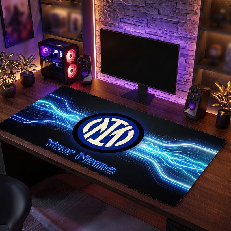Tappetino per Mouse Grande Personalizzato Inter Milan, Stampa Testo Nome Personalizzato, Tappetino da Scrivania Antiscivolo con Logo Calcio, Regalo per Gamer