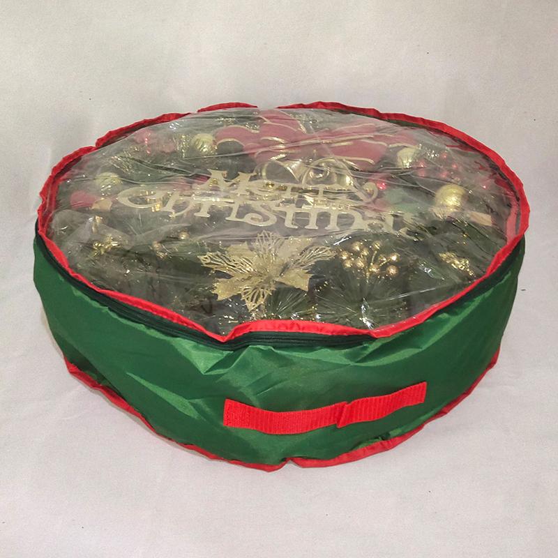 

Large Capacity Folding Christmas Wreath Storage Bag Wreath Bag Round Storage Transparent Window With Handle Christmas Outdoor зелёный