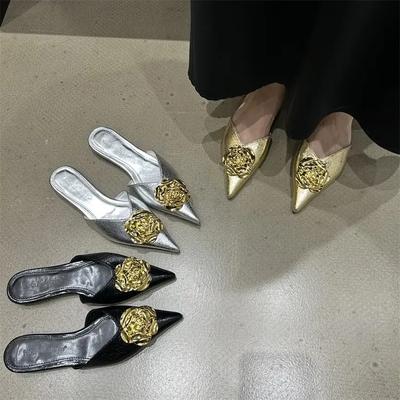 Women Flats Slippers Pointed Toe Elegant Mules Shoes Fad Slingback Sandals 2026 Summer New Luxury Flip Flops Mujer Slides