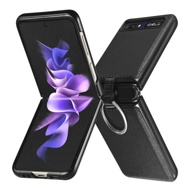

Кожаный чехол с кольцом без отпечатков пальцев для Samsung Galaxy Z Flip 3 Flip4 Flip 4 Flip3 Flip 5g, антидетонационный складной чехол Fundas for Galaxy Z Flip4 чёрный