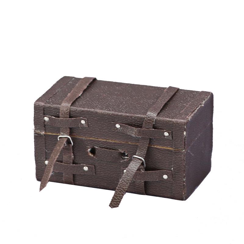 1:12 Dollhouse Retro Brown Leather-Look Wooden Luggage Accessory