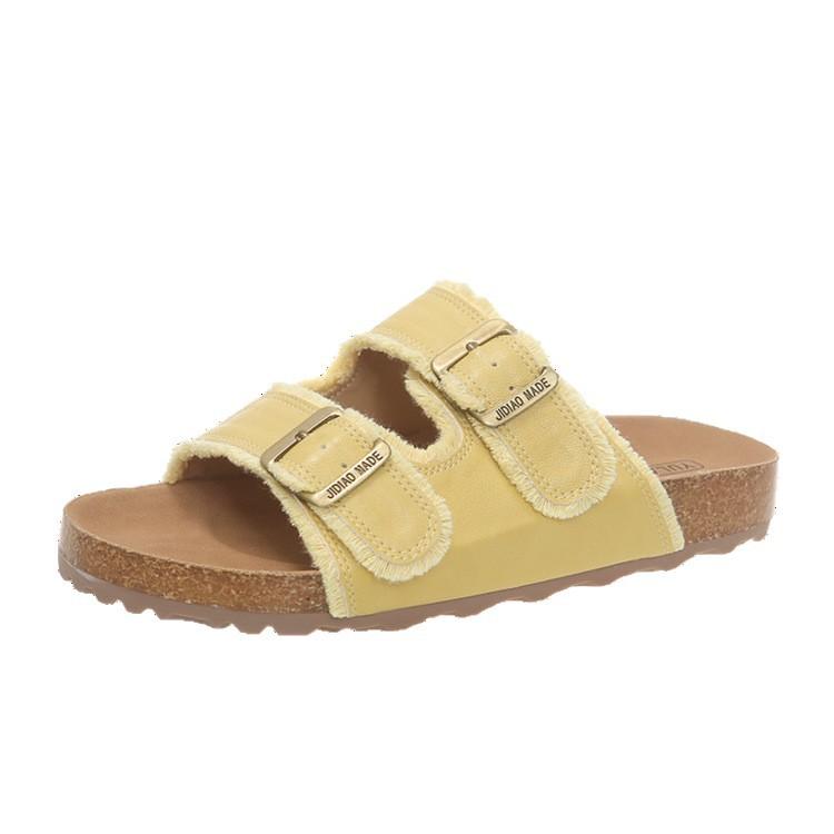 Thick-bottomed Boken slippers for women to wear in the summer of 2025, the new retro fairy wind fringed ugly and cute flat-bottomed slippers