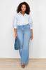 Women's Style Plus Size Light Blue Flare Fit Denim Jeans with Stitching Detail