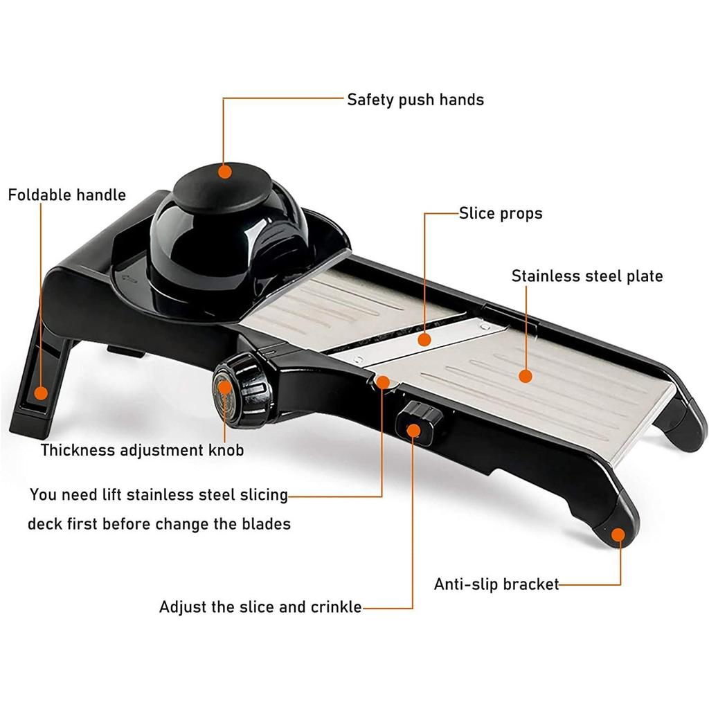 Mandolinskiva för kök - justerbar grönsaksskärare i rostfritt stål, pommes frites med våffelbryggare
