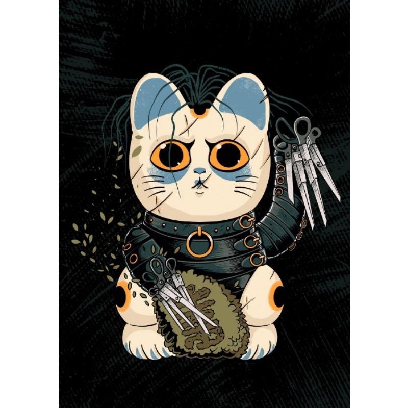 Lucky Cats Cartoon Poster Canvas Prints Lucky Sushi Bar Wall Art Decor Cute Cartoon Cat Prints Decor for Shop Maneki Neko Decor