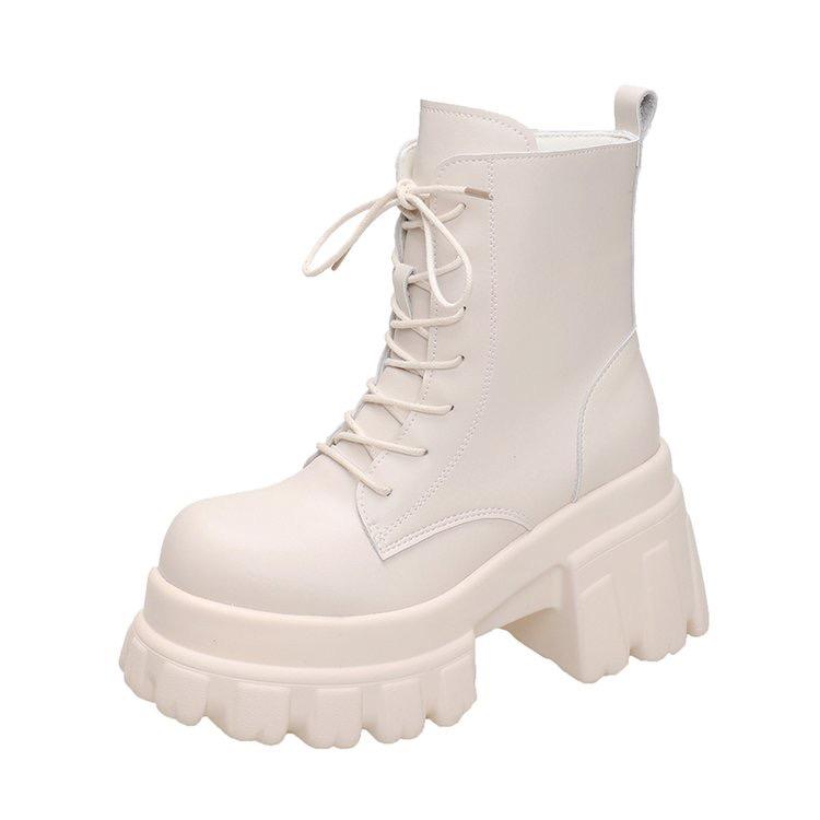 Divat 2025 Vastag Platform Bokacsizma Női Új Őszi Téli Motoros Csizma Női Vastag Talp Csúszásmentes Bőr Bakancs 9CM