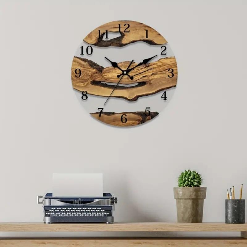 Elegant Quiet Wall Clock with Wood Grains and Transparent Tempered Glass 30cm Clock for Living Room and Office Decors
