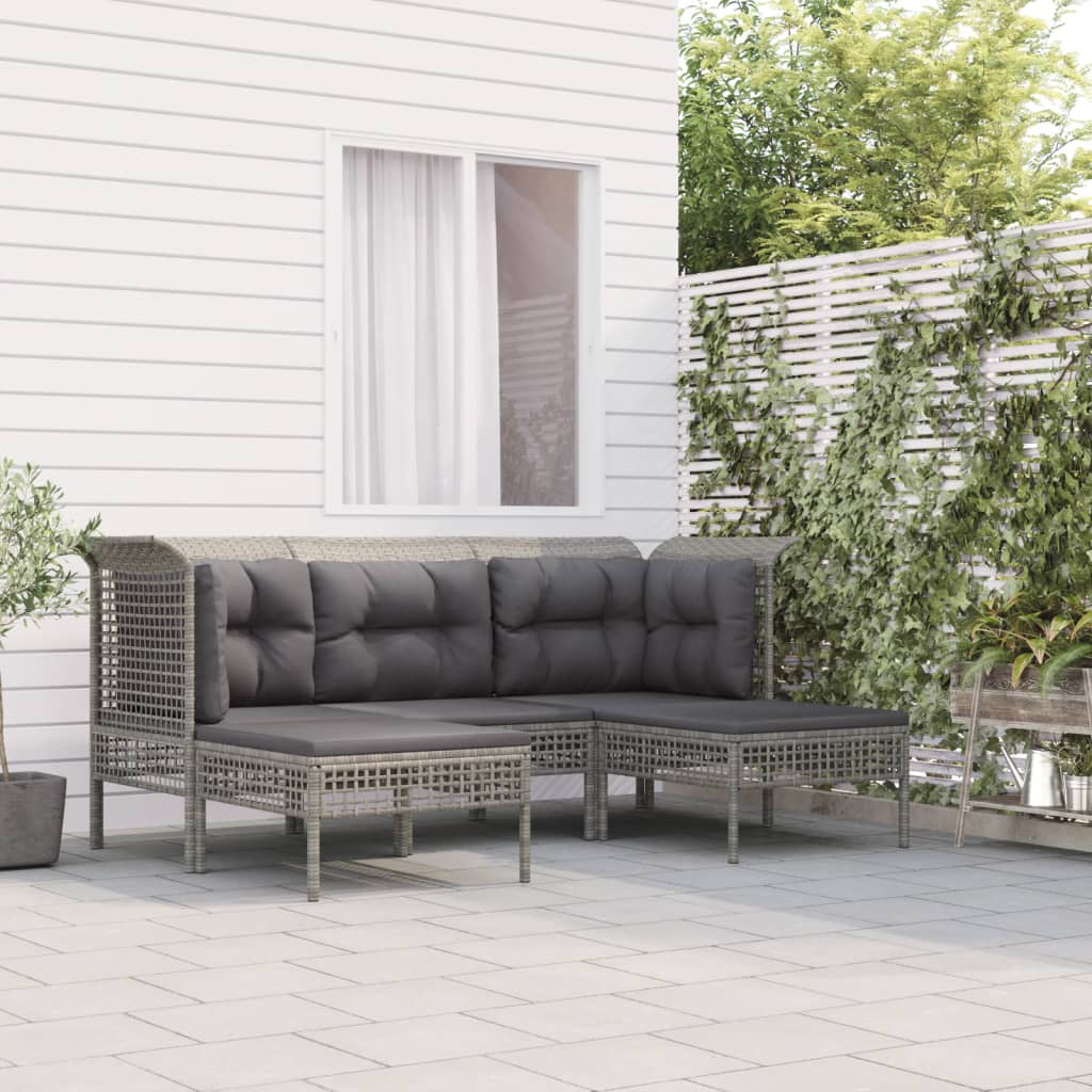 5 Piece Garden Lounge Set with Cushions Grey Poly Rattan