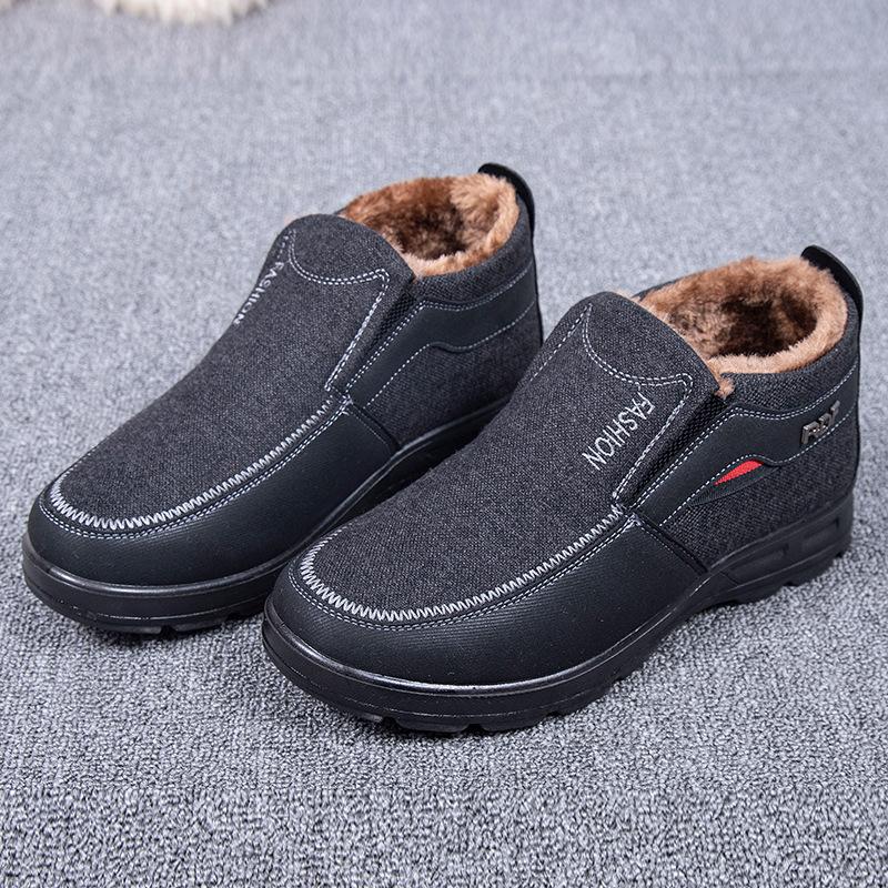 Winter old Beijing cloth shoes men's cotton shoes warm and velvet middle-aged and elderly father shoes non-slip soft sole thickened elderly men's shoe