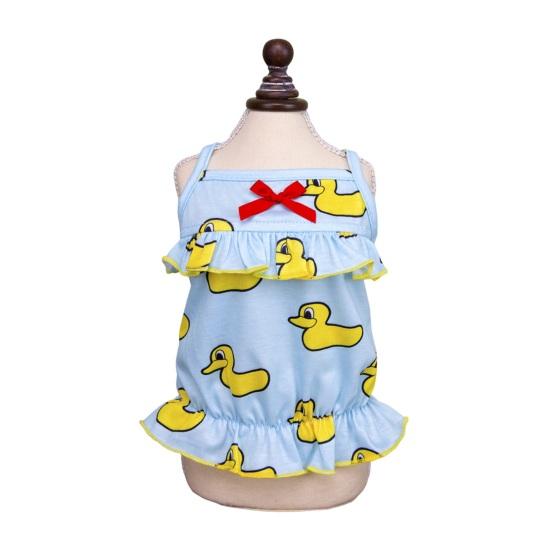 

Женское платье-слип для собаки, дышащее, летнее, с принтом желтой утки, с оборками, без рукавов, костюм для питомца, одежда для маленьких собак и кошек XS зелёный