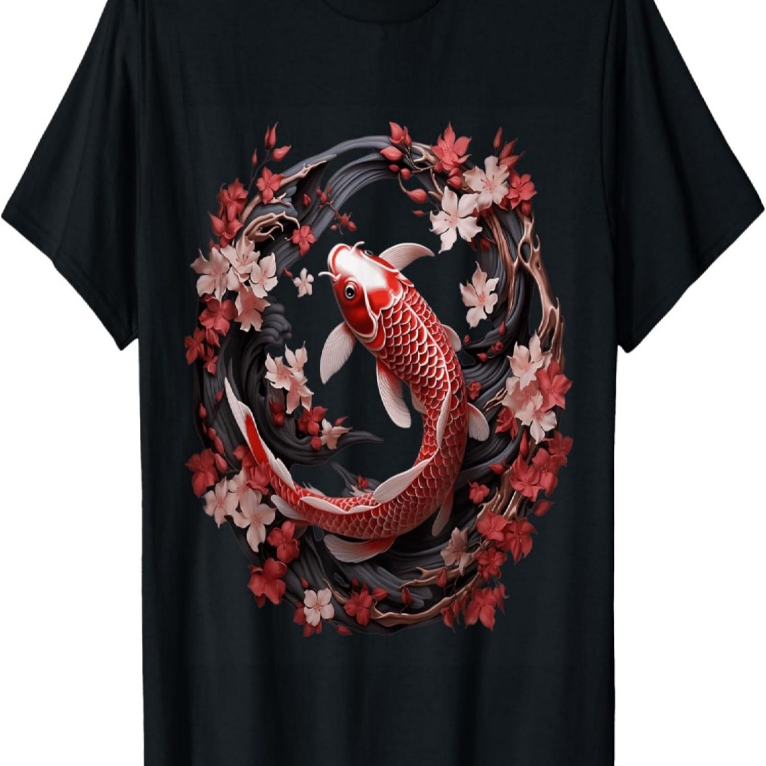 

Koi Carp Ying Yang Nishikigoi Fish Cherry Blossom T-Shirt(101) S чёрный