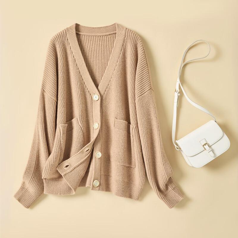 Women's V-Neck Drop Shoulder Wool Blend Cardigan
