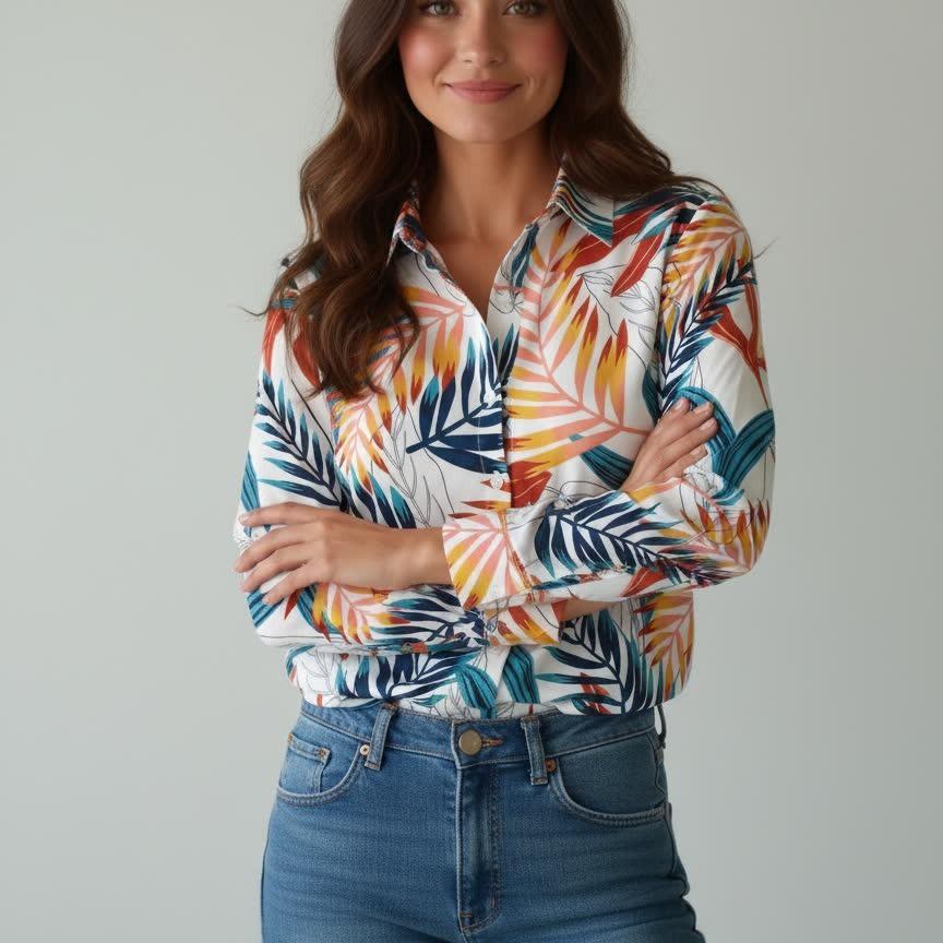 2026 Japanese Style Floral Women s Long-sleeved Shirt for Spring Beach Vacations M